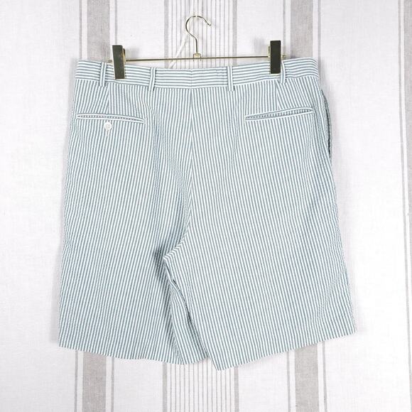 BERLE Shorts Mens 36 Seersucker Pleated Preppy Striped Yachtcore Country Club - Picture 2 of 11